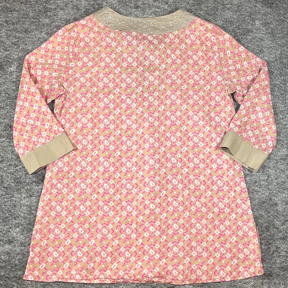 New York & Company Tunic Top Women S Sequins Pink 100% Cotton Boho Resort Casual - Picture 5 of 11